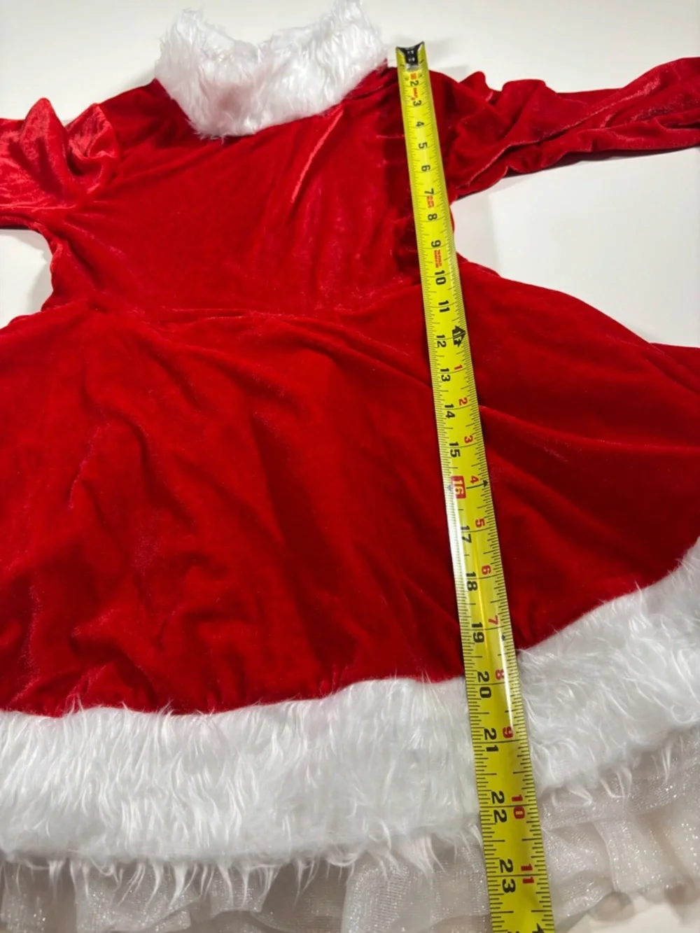 Girls Santa Costume Dress Red Velvet Faux Fur Trim Hat Gloves XS 4-5 Christmas